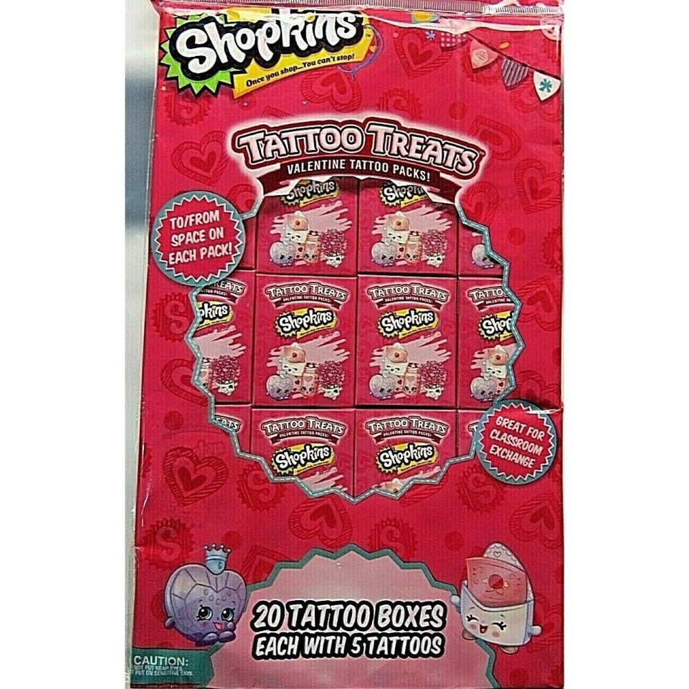 20 boxes Valentine's Day Shopkins Tattoo Treats 5 count Tattoos in each